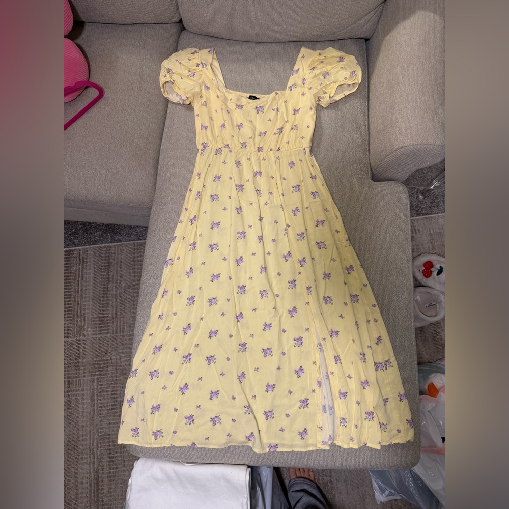 Light Yellow Purple Floral Design Dress